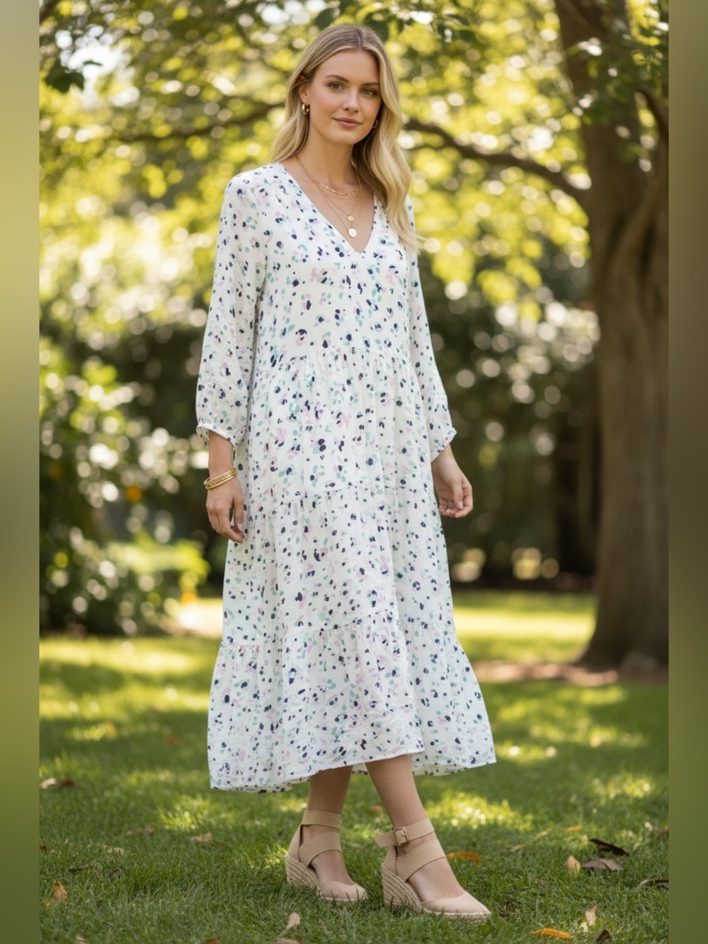 a new day Pastel Speckled Tiered Maxi Dress – Size M